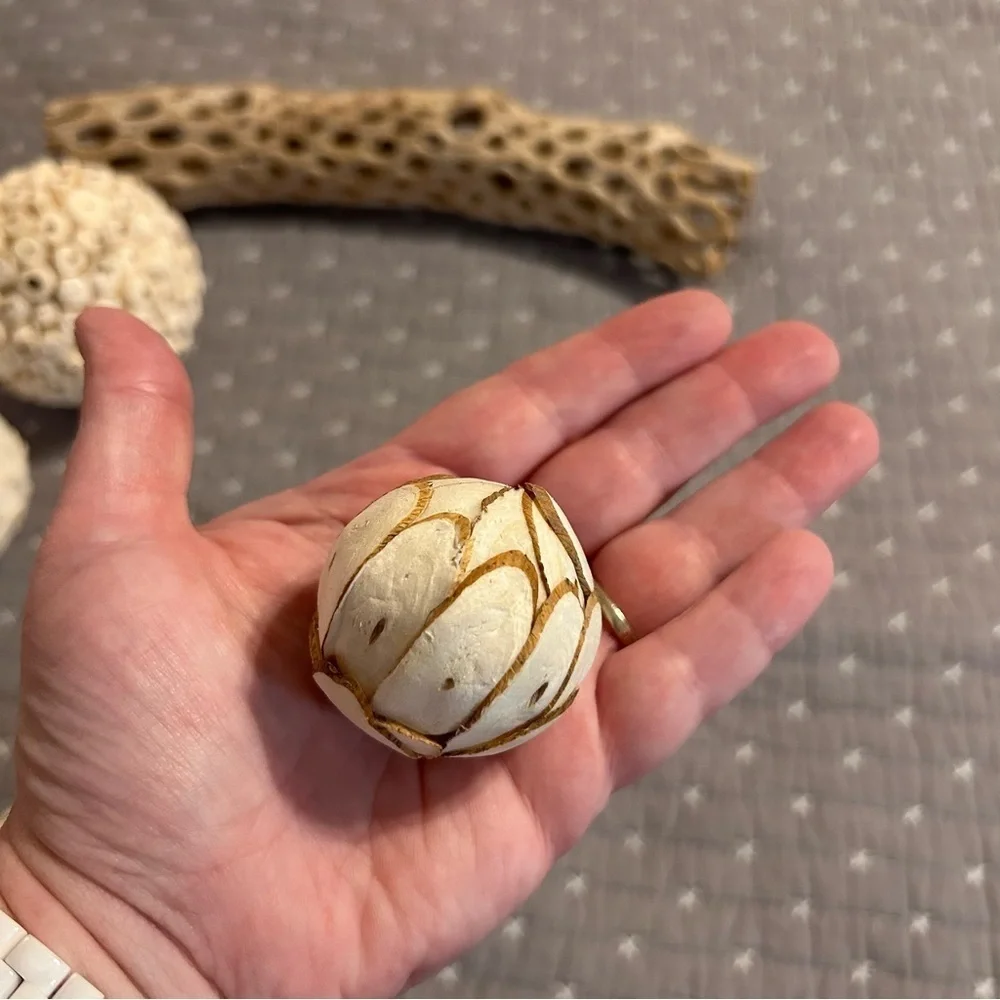 Decorative Natural Textured Spheres and Faux Drift Wood Decor - 7pc Set